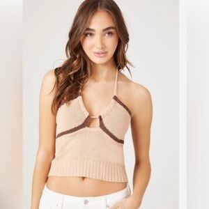 Forever 21 Beige Sweater-Knit Halter Crop Top, Large. NWT